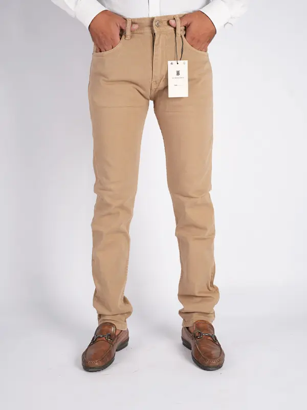 Pantalon en toile piqué de coton 5 poches Ref-BU4328PQ ( Tabac )